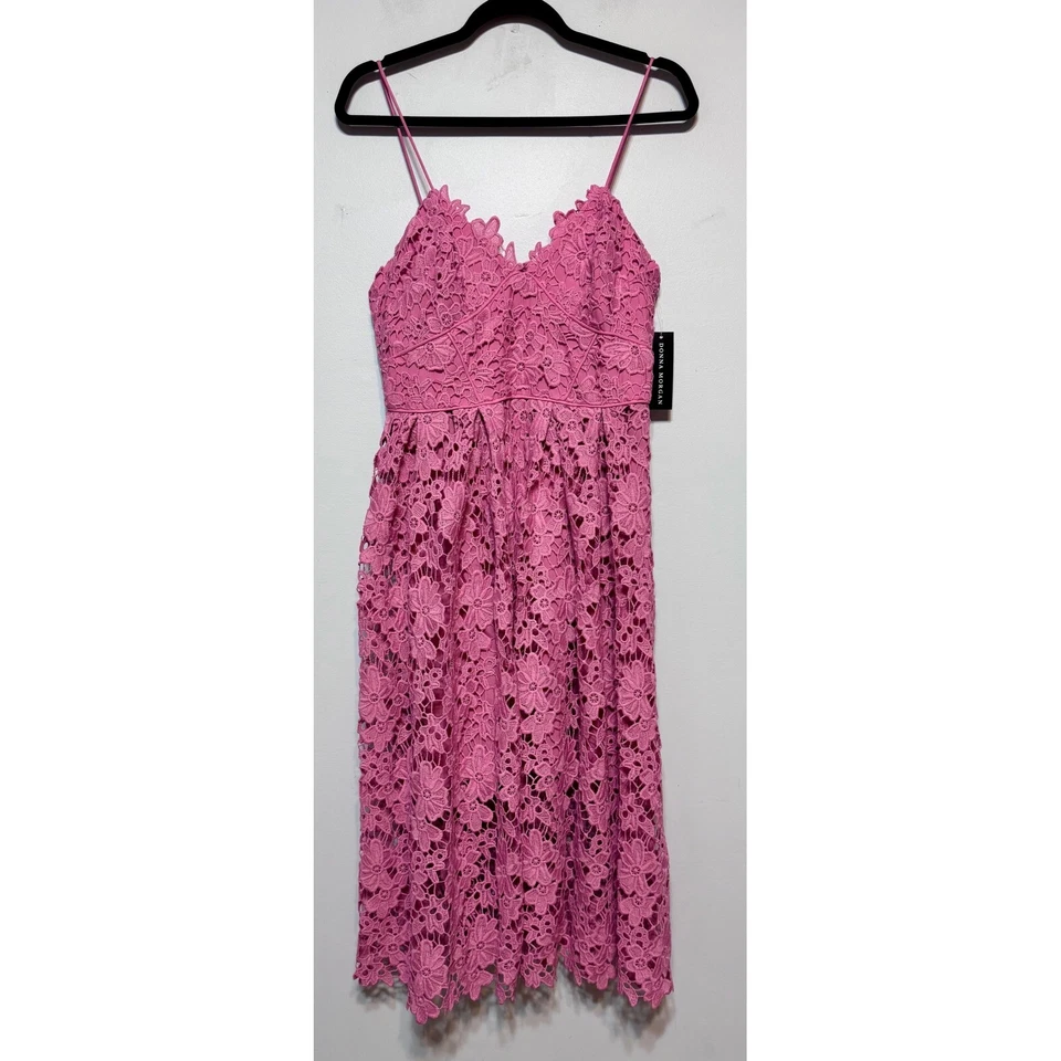 Vestido Midi Donna Morgan Rosa Crochet Encaje Talla 8 Y2K Romántico Coqueta Cóctel Foto 1 de 4