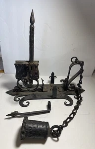 Antique Custom Made Hand Forged Wall Gate Mounted? Spring Lock Bell RARE - Picture 1 of 24