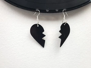 Broken Heart Shaped Earrings Made From Repurposed Recycled Record Upcycled Love - Picture 1 of 9