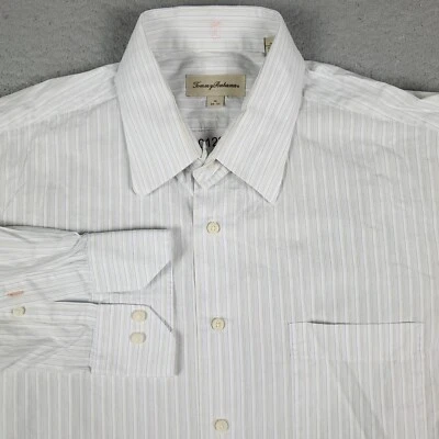 Tommy Bahama Size 16 34/35 White Blue Striped Long Sleeve Button Up Dress Shirt  - Image 1 of 4