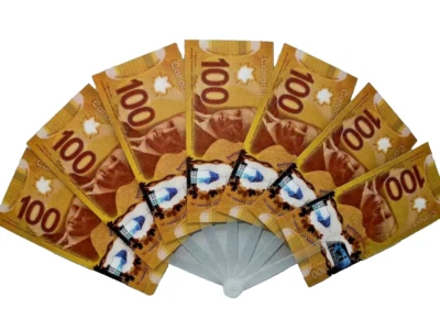 Ventilador plegable de dinero impermeable canadiense de $100 caliente disfraz de escenario de verano profesionales PUEDE USAR Foto 1 de 3