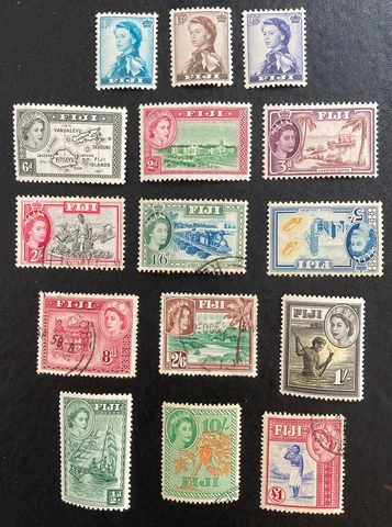Fiji 1953 QEII Local Motifs - Mixed Used/Mint Hinged Cover
