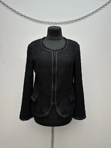 Authentic CHANEL Women’s Tweed Blazer Jacket Cotton Logo Black Size S - Picture 1 of 20