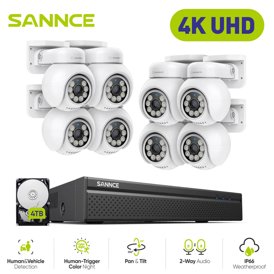 Sistema de cámara de seguridad SANNCE 8CH 4K NVR 8MP POE AI seguimiento automático audio bidireccional Foto 1 de 4