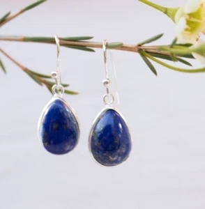 Pear Cut Lapis lazuli Dangle Earrings 925 Sterling Silver Lever Back Jewelry - Picture 1 of 5