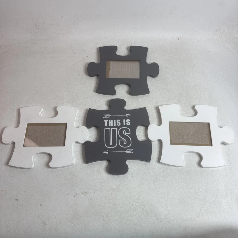 Autismo - LOTE de 4 piezas de rompecabezas 3 marcos de fotos blanco/gris entrelazado decoración de pared Foto 1 de 4