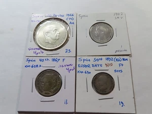 N10 Spain Mostly Older Silver Coins Mixed Group 4 pcs - Picture 1 of 2