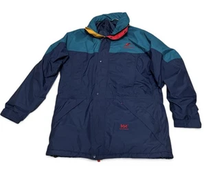 VTG Helly Hansen Men’s Parka Coat Jacket Blue Green Size M - Picture 1 of 5