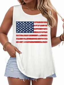 Plus Size American Flag Shirts Women 4th of July Tank Tops Patriotic USA Slee... - Picture 1 of 5