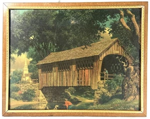 Vintage Paul Detlefsen "A Sturdy Landmark" Covered Bridge Print 15x11 - Bild 1 von 5