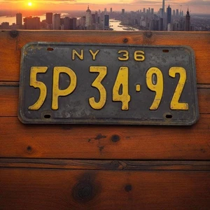 New York License Plate Tag # 5P34-92 1936 Black/Yellow Good Cond. Minor Rust - Picture 1 of 1