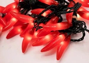 Lote de 3 juegos de luces de cadena de chile rojo picante vintage 30 cubiertas de goma juego Ea - Imagen 1 de 14