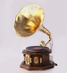 Functional Gramophone Working Gramophone Player Wooden Win Recorder Phonograph - Picture 1 of 16