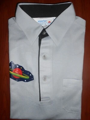Vintage Men's Sunrise 1970's PolyCotton Grey Short Sleeve Polo withSaturn Image  - Image 1 of 4