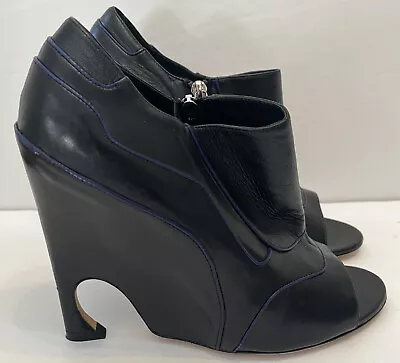 Christian Dior Chromatic Black Leather Open Toe Sculpted Heel Wedge Size 40.5 - Image 1 of 4