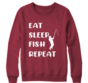 Eat Sleep Fish Repeat Sweatshirt Fishing Reel Bait Father Funny Novelty Gifts - Picture 1 of 16