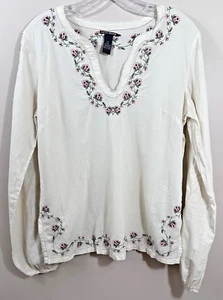 Blusa RARA ASO Bella Swan Lucky Brand Top Talla Med Floral Rosa Bordada Usada en Excelente Condición - Imagen 1 de 9