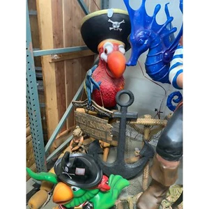 Comic Pirate Parrot On Stand Life Size Resin Statue Bird Theme Display Prop - Picture 1 of 7