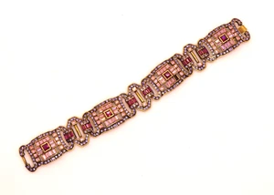 LA VINTAGE art deco style crystal glass rhinestone bracelet Kathy Levine pink - Imagen 1 de 9