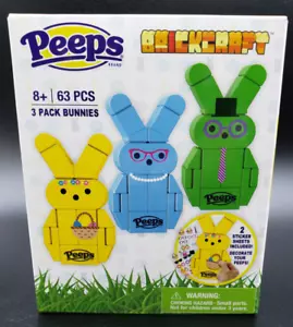 Brickcraft x PEEPS "3 Pack Bunnies - Giallo Blu Verde" Set Costruzioni Mattoni - Nuovo - Foto 1 di 24