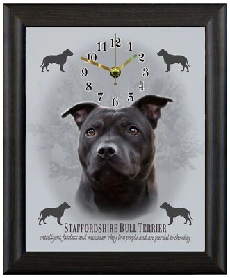 Staffordshire Bull Terrier Negro Regalo Regalo Navidad Reloj Pared o Independiente Foto 1 de 4