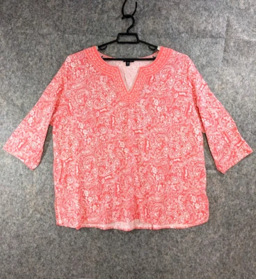 Willi Smith Top Womens 3X Pink Paisley Linen Blend Pullover Tunic Embroidered - Image 1 of 4