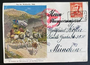 1942 Switzerland Picture Postcard Cover To Munich Germany Red Cross Fund - Picture 1 of 2