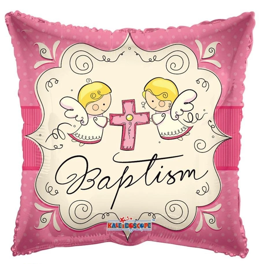 18" Baptism Angels Pink Square Mylar Foil Balloon Party Decorations Gifts   - Image 1 of 1