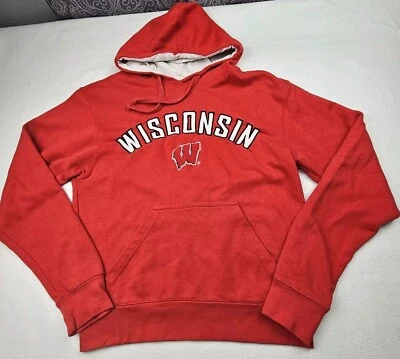 Sudadera con Capucha Universidad de Wisconsin J America Ropa Deportiva Pullover Rojo Pit To Pit 19 pulgadas Foto 1 de 4