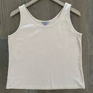 Vintage AKA Eddie Bauer Pointelle gerippt ärmellos gestrickt Baumwolle Tank cremefarben groß - Bild 1 von 7