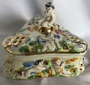 Vintage Capodimonte Cherub bedeckt Schmuck Geschirr Italien selten 6 Zoll - Bild 1 von 12