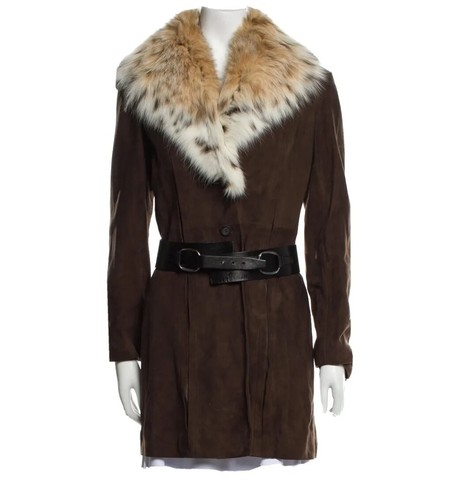 LOEWE Cappotto collare in pelle scamosciata morbida pelle scamosciata con cintura in pelle nera