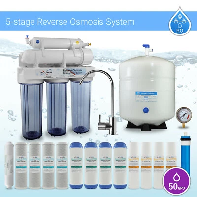 5 Stage Drinking Reverse Osmosis System W/Total 15 USA RO filters+Pressure Gauge - Image 1 of 4
