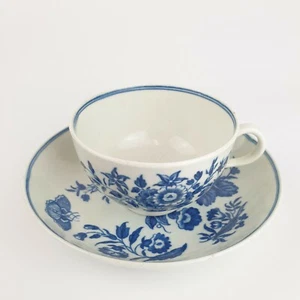 Fine Antique 18th Century Worcester Blue White Cup And Saucer Flowers Butterfles - Picture 1 of 11