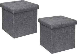 2 Pack Storage Ottoman Cube Folding Ottoman Seat Stools Footrest Box - Picture 1 of 5