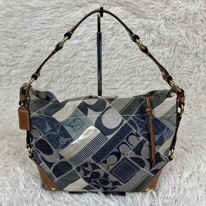 Y2K Coach Denim Blue Patchwork Carly Signature Vintage Hobo Tote Bag Purse 12215 - Picture 1 of 14
