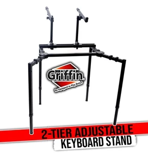 Double Piano Keyboard & Laptop Stand by GRIFFIN | 2 Tier/Dual Studio Mixer Mount - Picture 1 of 14