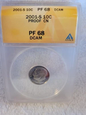 2001 S PROOF 10C ROOSEVELT DIME ANACS PF 68 DCAM  - Image 1 of 4