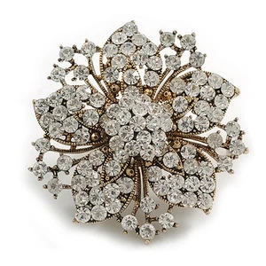 Übergroßer klarer Kristall Blumenring in gealtertem Goldton/viktorianischem Stil - 55 mm - Bild 1 von 6