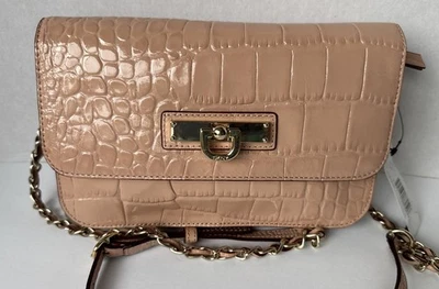 NEW DKNY SM Gold Pink Patent Croco Embossed Leather Crossbody Handbag $155 - Image 1 of 4