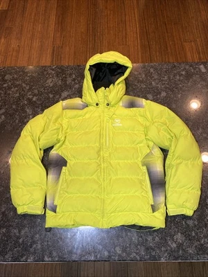ROSSIGNOL Youth Boys Hooded Neon Green Puffer Ski Jacket Coat Size 14 READ - Image 1 of 4