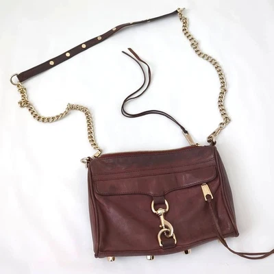 Bolso Bandolera Rebecca Minkoff Cuero Marrón Dorado Cadena MAC Borgoña Foto 1 de 4