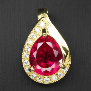 24K Gold Vermeil 925 Sterling Silver Pendants Red Rubellite Tourmaline 5.40Ct - Picture 1 of 6
