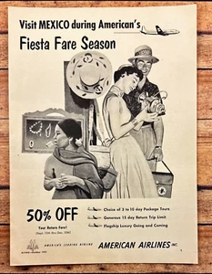 Pubblicità stampa vintage American Airlines 1952 visita Messico stagione tariffaria festa - Foto 1 di 6