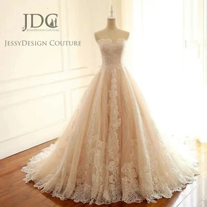 Vestido de novia de encaje floral de flores vestido de novia sin hombros blanco rosa con cordones - Imagen 1 de 7
