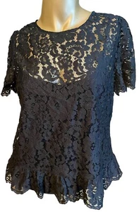 Jack Wills Women’s Lace Top Size 10 Navy Lace Frill Hem Top Jack Wills Wensley - Picture 1 of 9