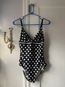 Women’s Kate Spade One Piece Black&White Polka Dot Swimsuit Adjustable Straps M - Picture 1 of 12