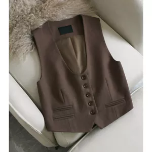 Spring and Autumn Vest Women's Fashion Short Sleeveless Office Gilet Waistcoats - Picture 1 of 14