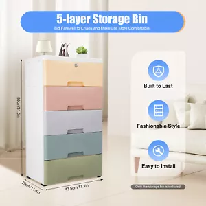 Chest of 5 Drawers Drawer Tower Dresser Clothes Storage Racks Bedroom Plastic - Picture 1 of 12