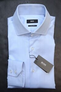 Hugo Boss Men's Gerald Regular Fit Solid Pastel Blue Cotton Dress Shirt 38 15